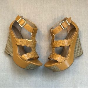BCBG Camel Braided Sandal Wedges